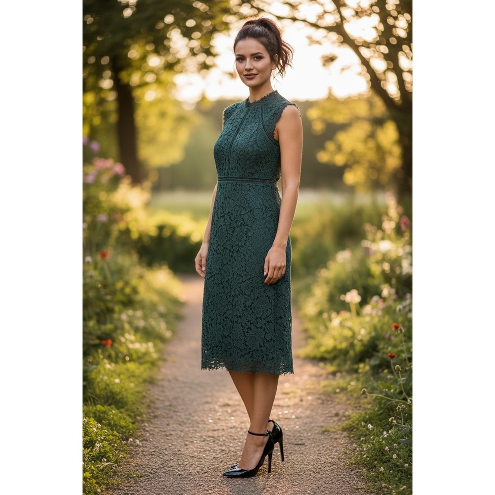THML Dark Green Lace Midi Dress